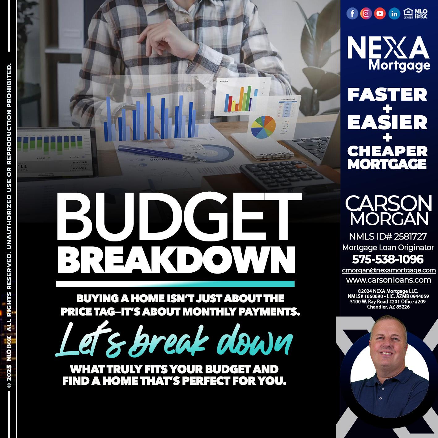 BUDGET BREAKDOWN - Carson Morgan -Mortgage Loan Officer