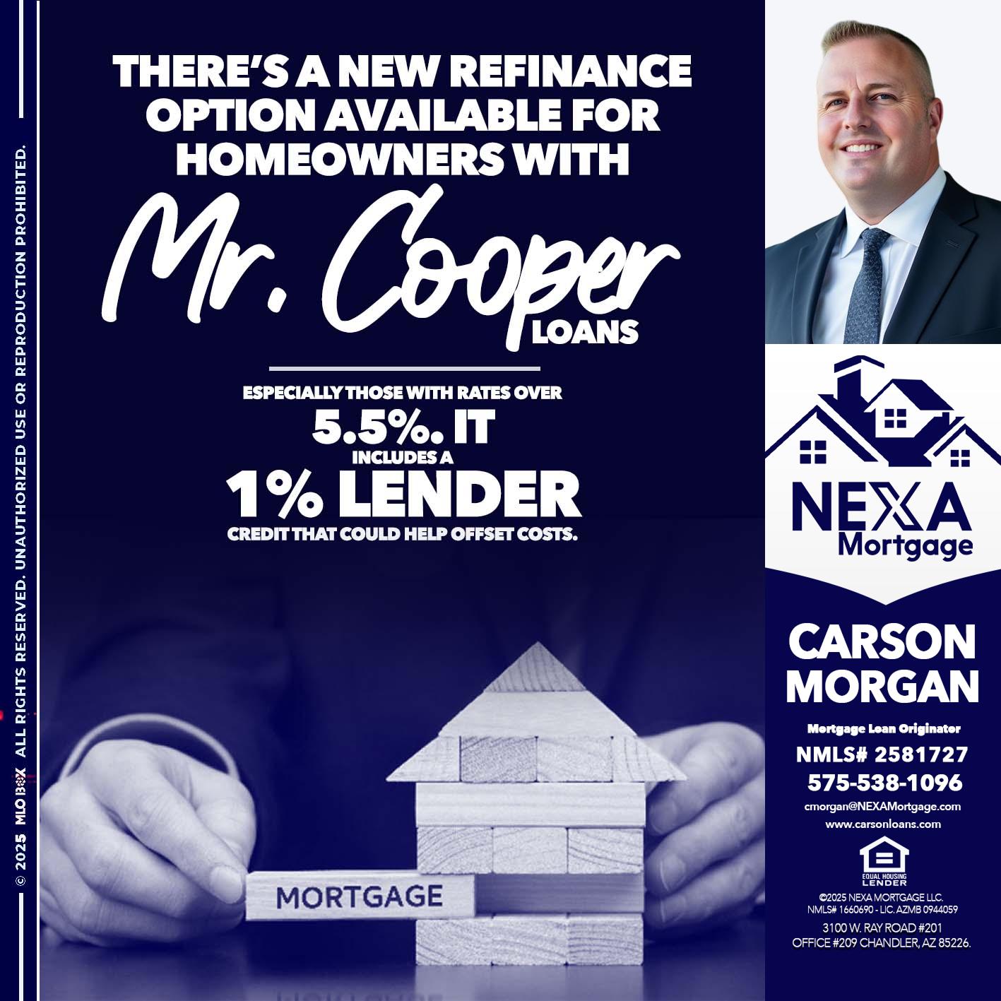 Mr. Cooper loans - Carson Morgan -Mortgage Loan Officer